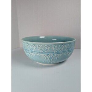 Embossed Turquoise Vegetable Serving Bowl Stoneware Zazen by Home 10 inch Round